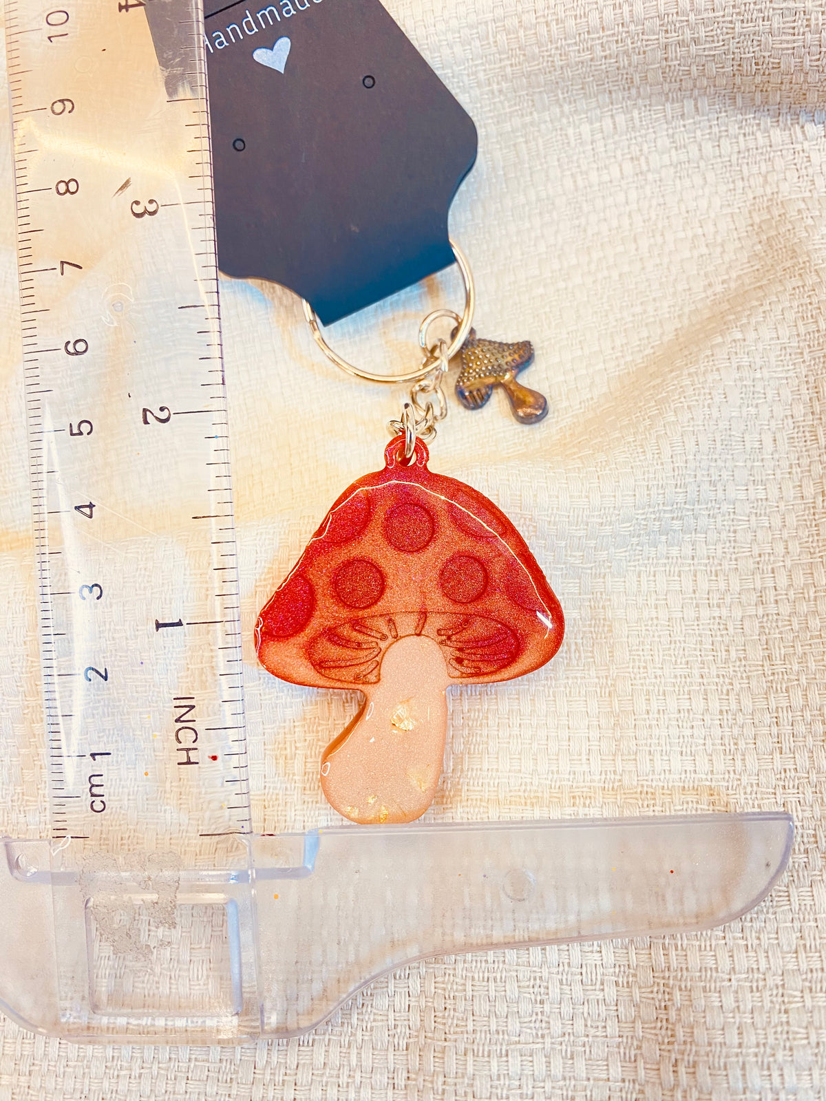 Handmade Resin Mushroom Keychain with Charm
