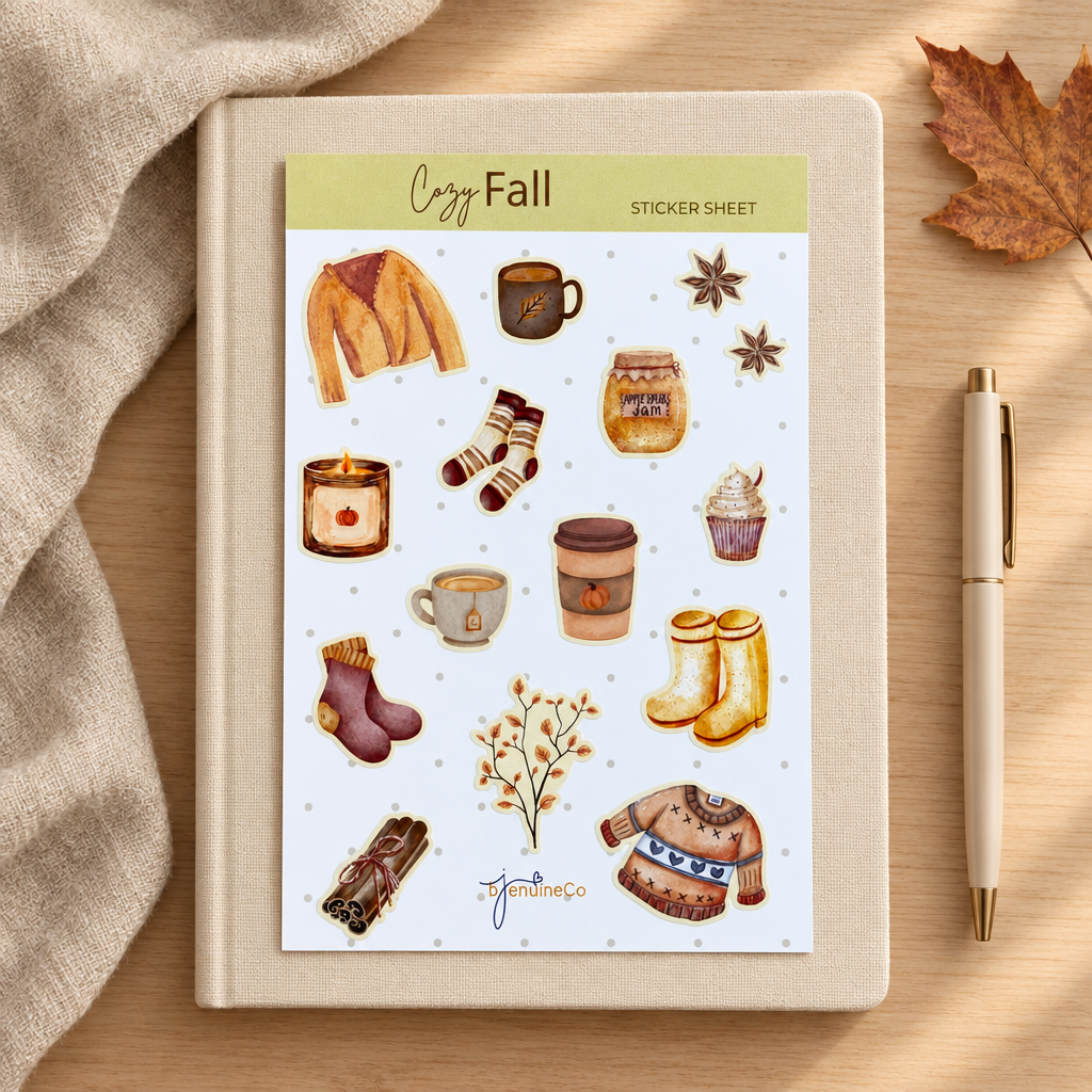 Cozy Fall Sticker Sheet, Autumn Stickers, Fall Journaling Stickers, Cozy Autumn Stationery
