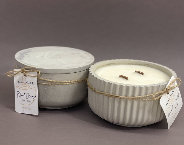 Hand Poured Concrete Candle with Soy Wax and Wood Wick