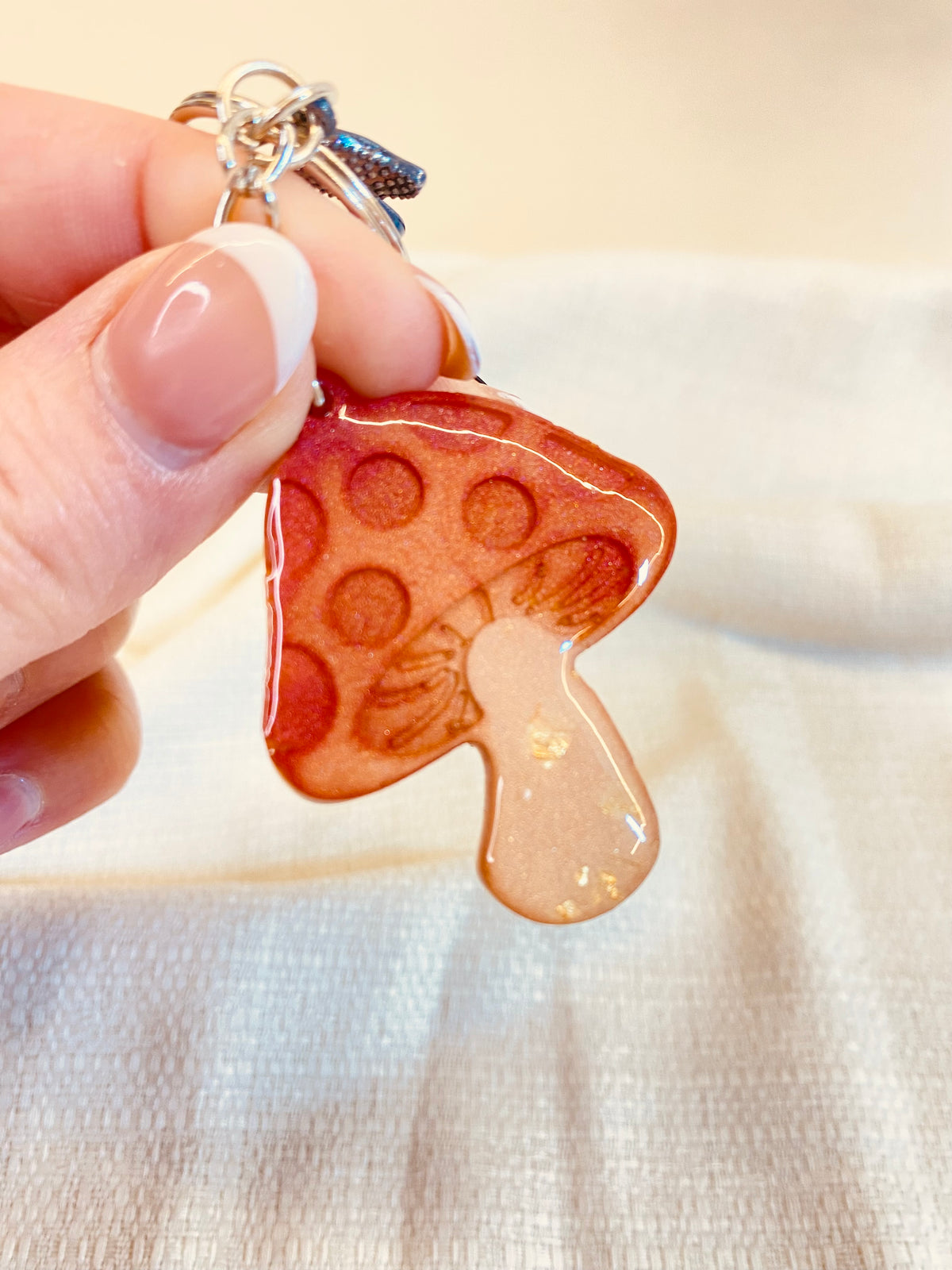 Handmade Resin Mushroom Keychain with Charm