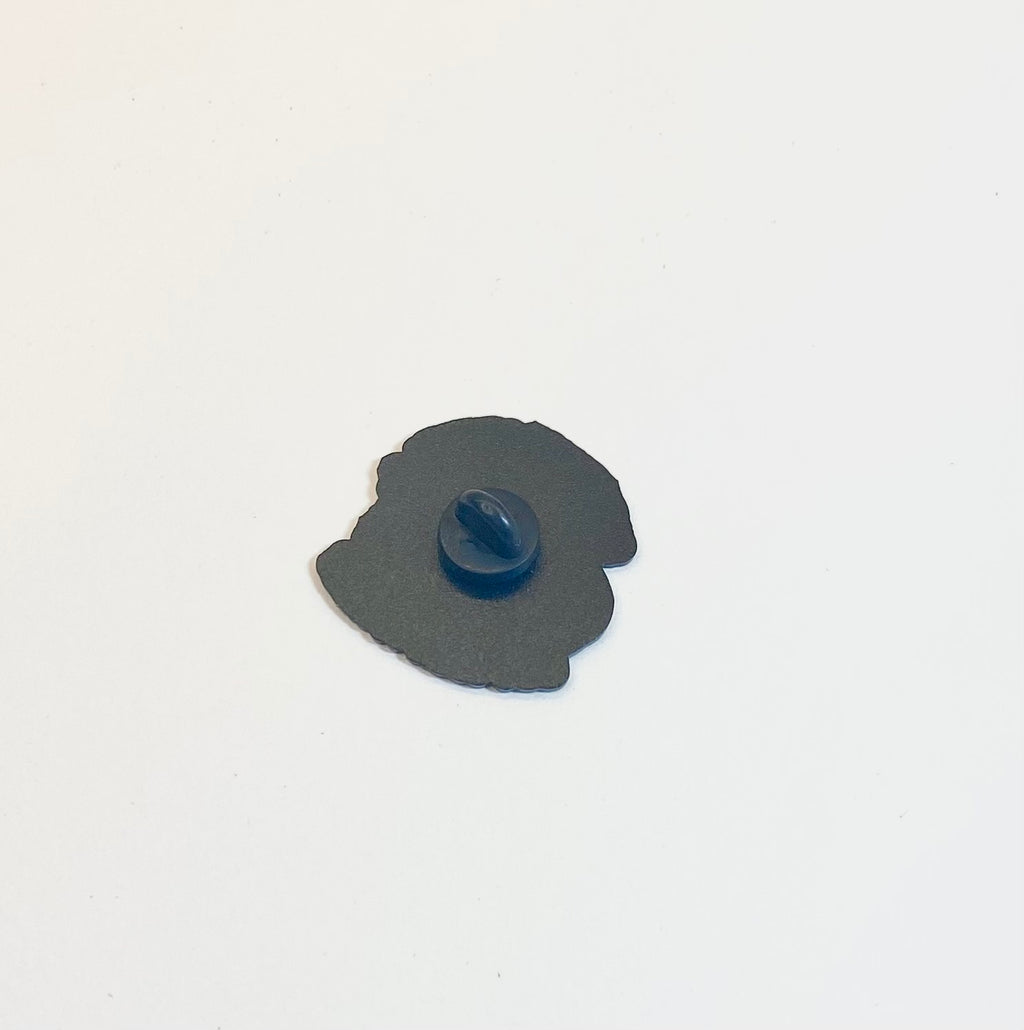 Back of Penguin Enamel Pin says Sometimes I think but then I forget, ebony finish, rubber clutch, Gray and White Penguin, Lapel Pin, Purse/Bag Accessory, Gift Idea for Pin Collector or Animal/ Penguin Lover