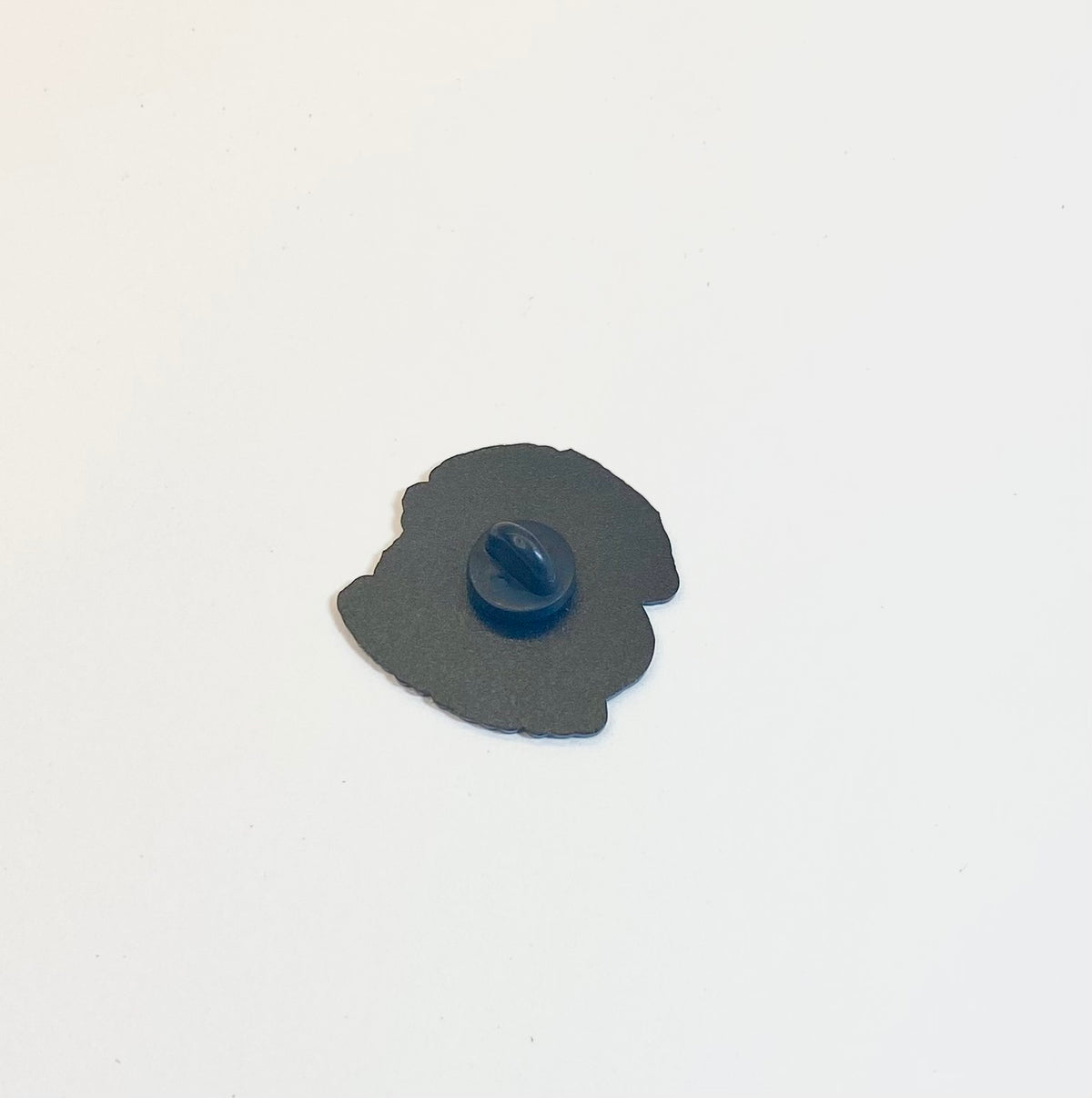 Back of Penguin Enamel Pin says Sometimes I think but then I forget, ebony finish, rubber clutch, Gray and White Penguin, Lapel Pin, Purse/Bag Accessory, Gift Idea for Pin Collector or Animal/ Penguin Lover