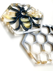 Hand Crafted Bee and Honeycomb Resin Coaster, Set of 2