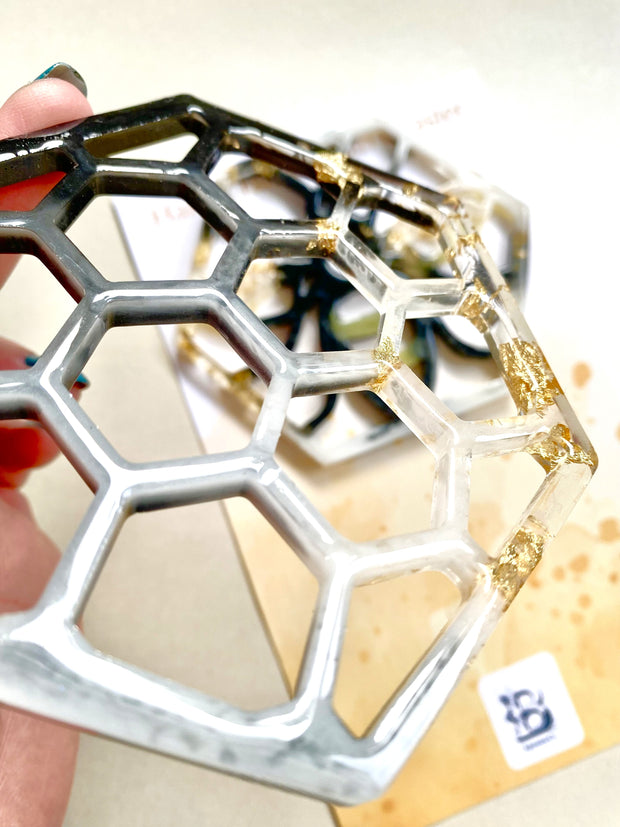 Hand Crafted Bee and Honeycomb Resin Coaster, Set of 2