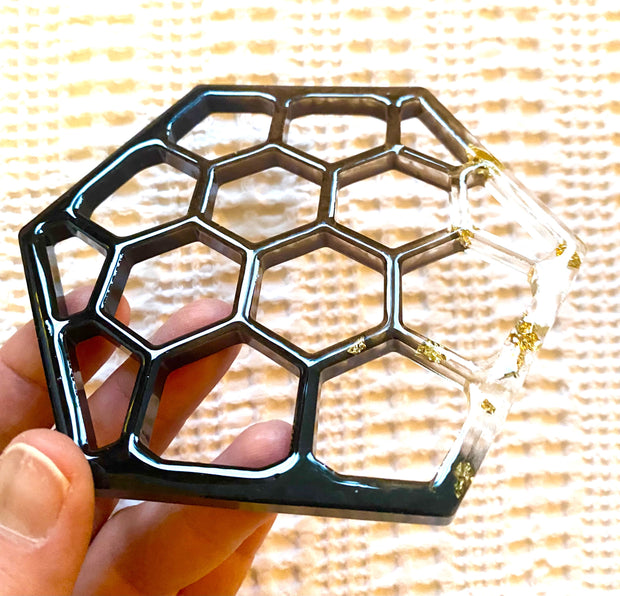 Hand Crafted Bee and Honeycomb Resin Coaster, Set of 2