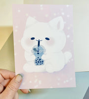 Kawaii Boba Cat Digital Art Print
