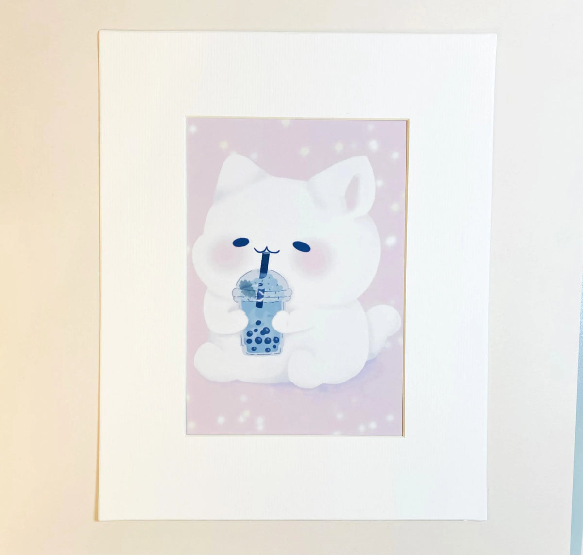 Kawaii Boba Cat Digital Art Print