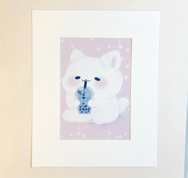 Kawaii Boba Cat Digital Art Print
