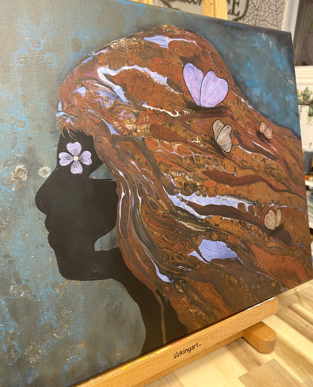 Abstract Acrylic Pour with Embellishments