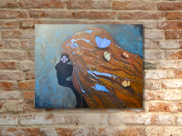 Original abstract, acrylic pour painting