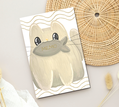 Cute cat notepad 4 x 6“ 50 sheets with option to add magnet strip on the back