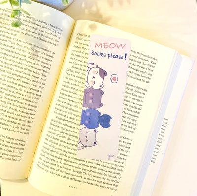 Cute Kawaii Cat Laminated Bookmark, Bookish Merch for Book and Cat Lovers Gift