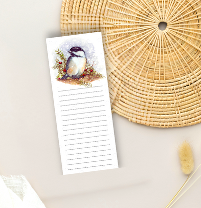 Chickadee and berries winter handmade notepad, 50 sheets