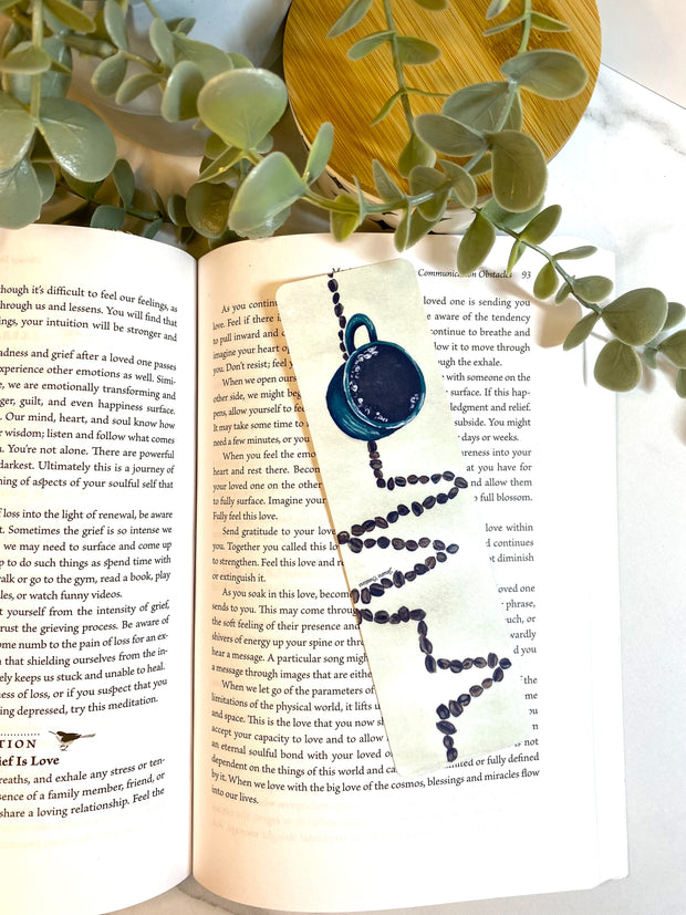 Coffee themed laminated bookmark