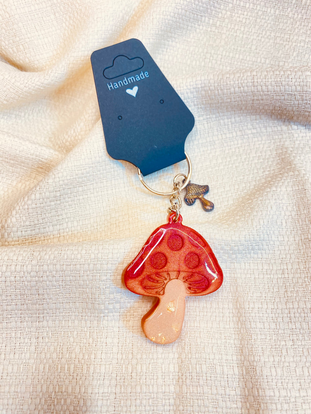 Handmade Resin Mushroom Keychain with Charm