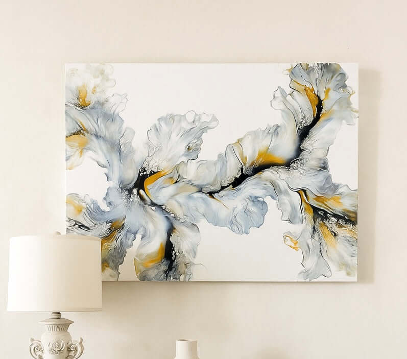 Abstract Art Wall Art piece with flowing beautiful colors that will fit with any home decor! Deep edge canvas ready to hang.