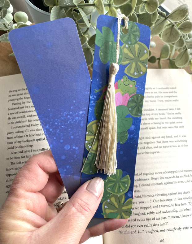 KAWAII FROG Bookmark, Watercolor Waterlily Bookish Gift for Book Lover