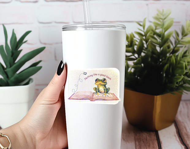 Holographic Die-cut Frog Sticker, Book Lover Kawaii Sticker, Stationery, Bullet Journal, Notebook, Laptop, Tumbler Sticker Decal