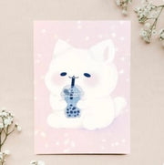Kawaii Boba Cat Art Print Decor for Cat Lovers Wall Art Gift