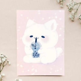 Kawaii Boba Cat Art Print Decor for Cat Lovers Wall Art Gift