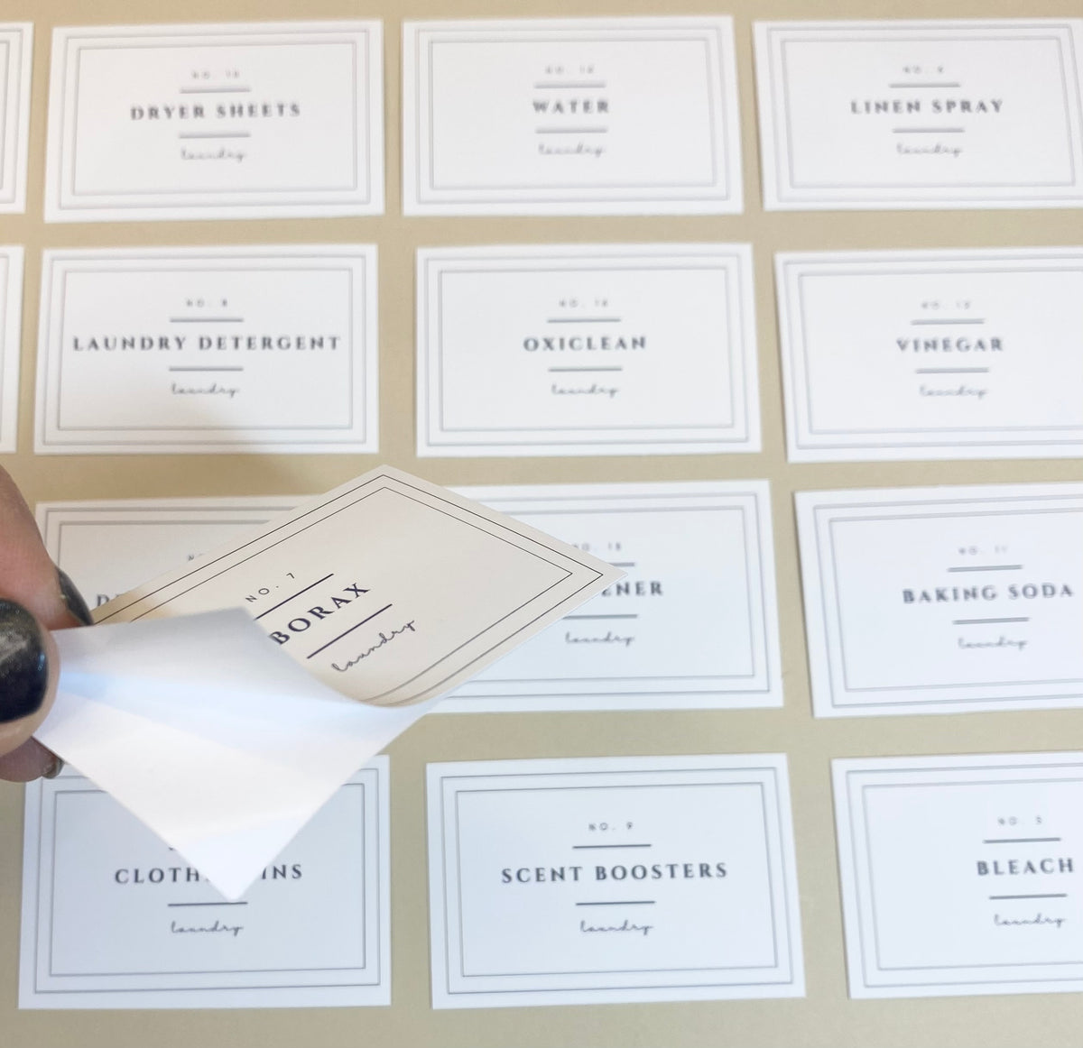 Modern minimalist laundry labels, set of 16 pre-cut matte vinyl water resistant labels, handmade in Canada by bJenuineCo