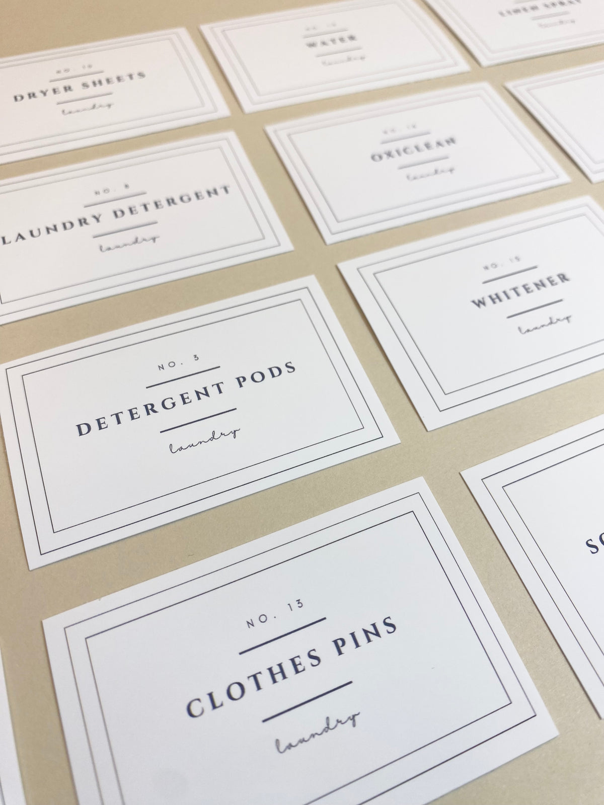 Close-up of minimalist laundry label design, matte vinyl water resistant, clean modern typography