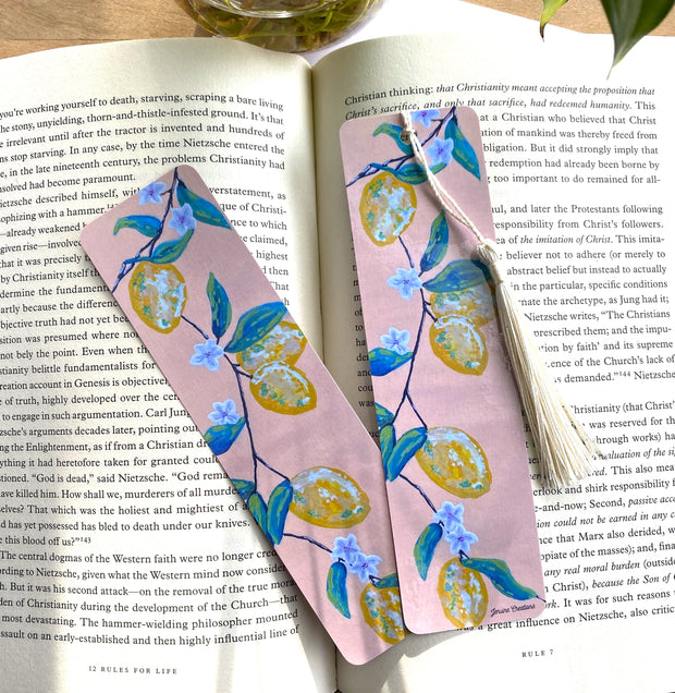 Hand Painted Lemon Bookmark, Botanical Inspired, Fruit Bookmark, Book Lover Bookish Gift