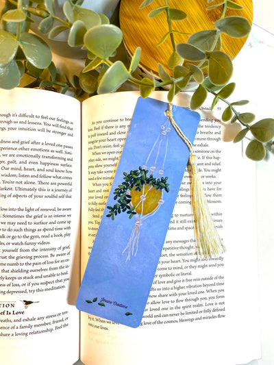 Macramé plant laminated bookmark