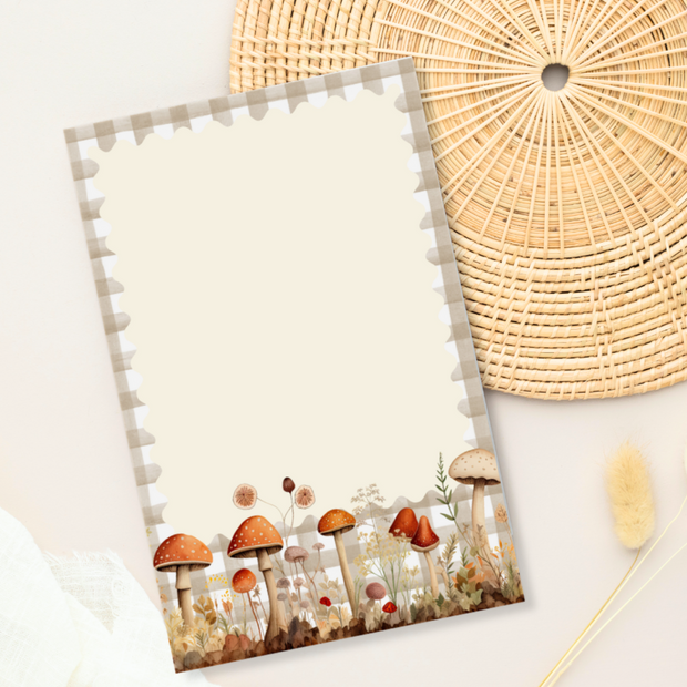 Cozy mushroom memo pad, handmade notepad, 50 sheets