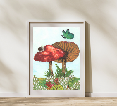 Cottagecore watercolor art print, nature inspired wall art