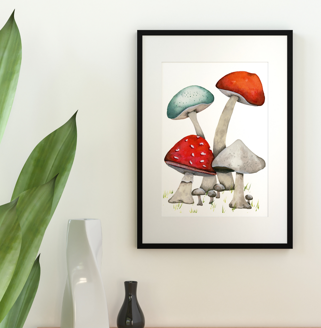 Minimalist and cozy mushroom wall art print from original painting 