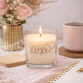 Natural Soy Wax Candle 9oz Customizable with XOXO design and heart accents, perfect for self-care and aromatherapy.