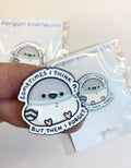 Penguin Enamel Pin says Sometimes I think but then I forget, ebony finish, rubber clutch, Gray and White Penguin, Lapel Pin, Purse/Bag Accessory, Gift Idea for Pin Collector or Animal/ Penguin Lover