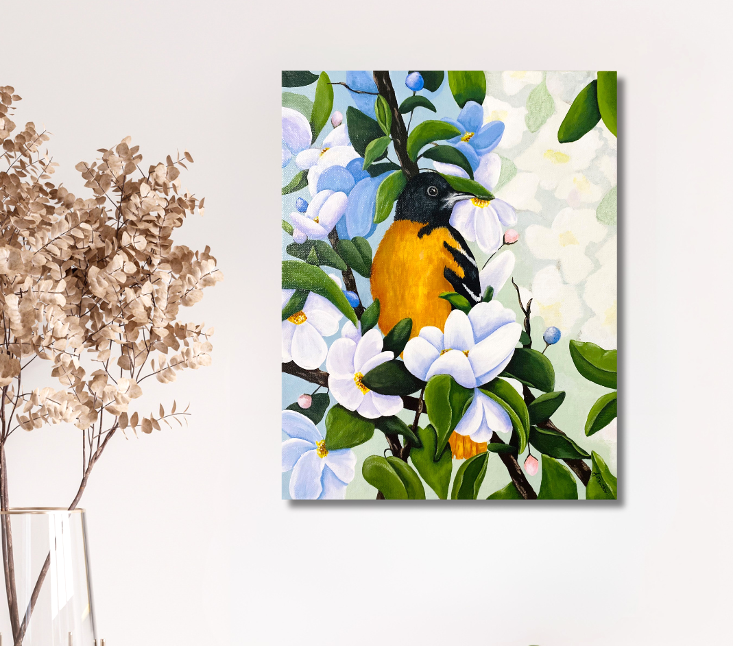 Bird and Blossoms Original Acrylic Canvas Painting