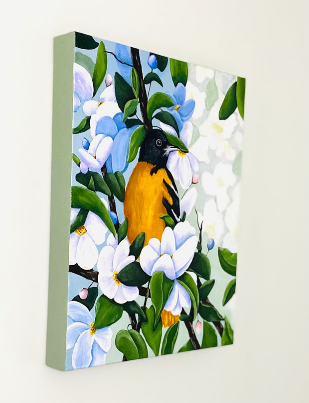Bird and Blossoms Original Acrylic Canvas Painting