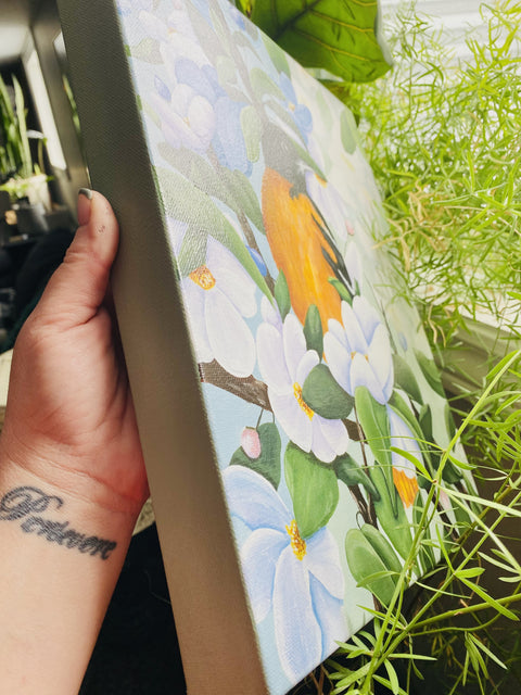 Bird and Blossoms Original Acrylic Canvas Painting