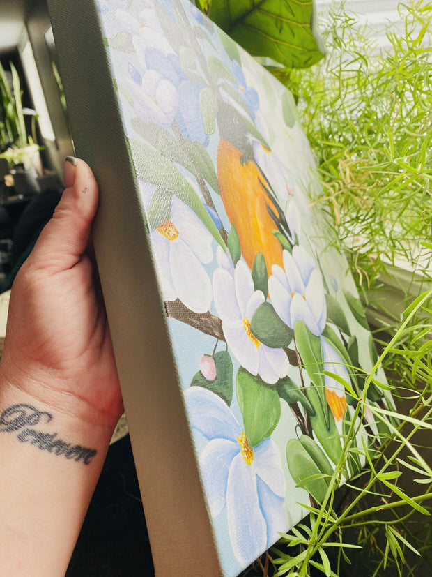 Bird and Blossoms Original Acrylic Canvas Painting