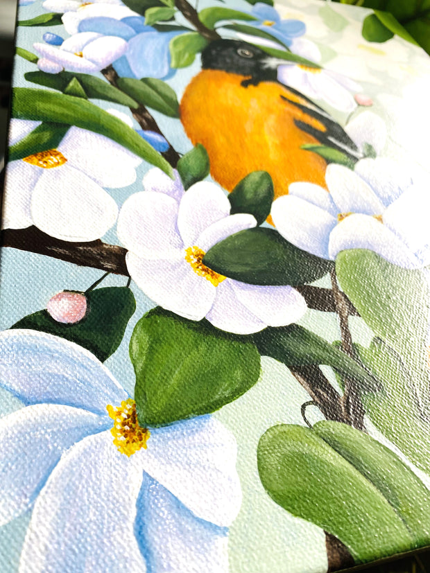Bird and Blossoms Original Acrylic Canvas Painting