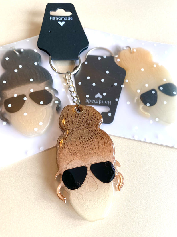 Handmade Resin Girl Skull Keychain