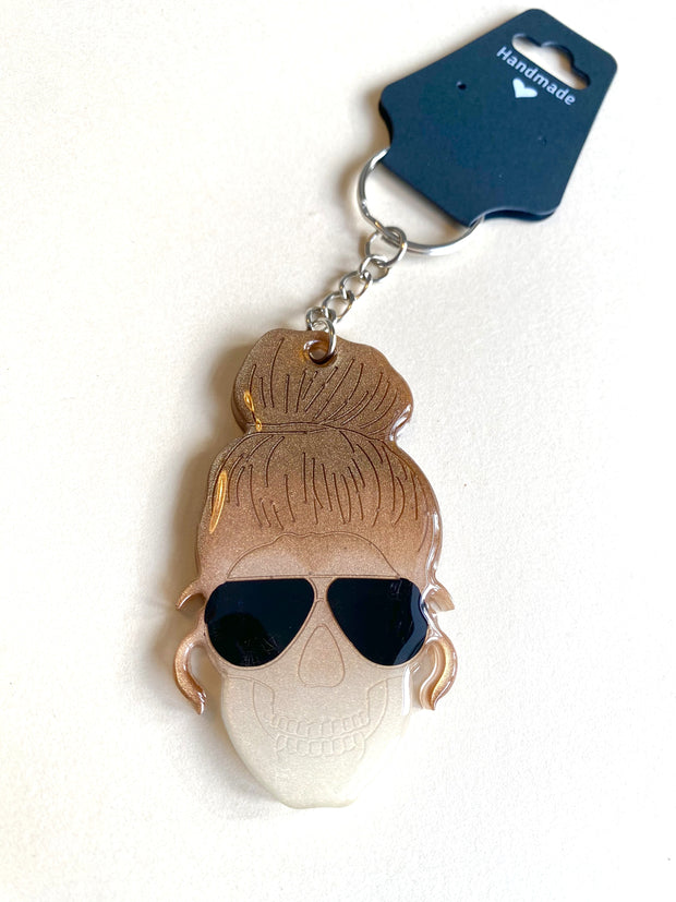 Handmade Resin Girl Skull Keychain
