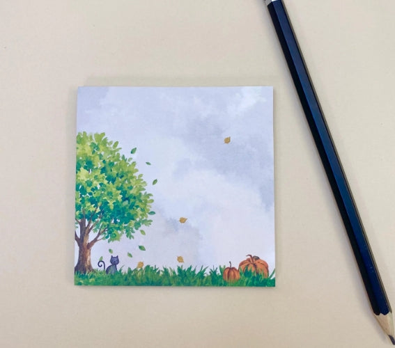 Autumn Cat & Pumpkin Sticky Notes