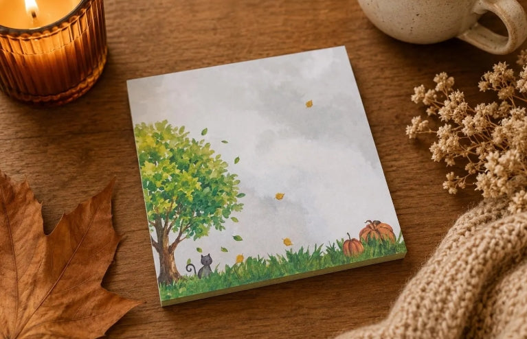 Autumn Cat & Pumpkin Sticky Notes