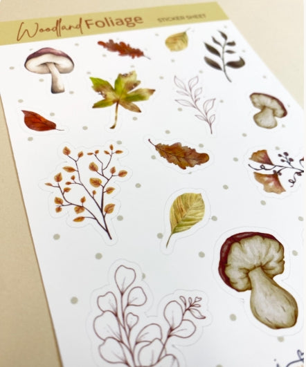 Woodland Foliage Sticker Sheet, Botanical & Mushroom Stickers