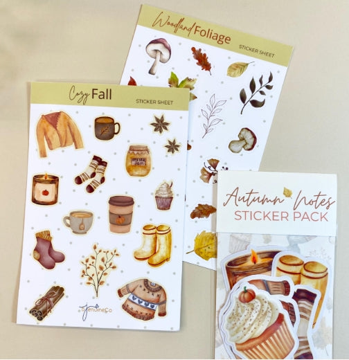 Woodland Foliage Sticker Sheet, Botanical & Mushroom Stickers