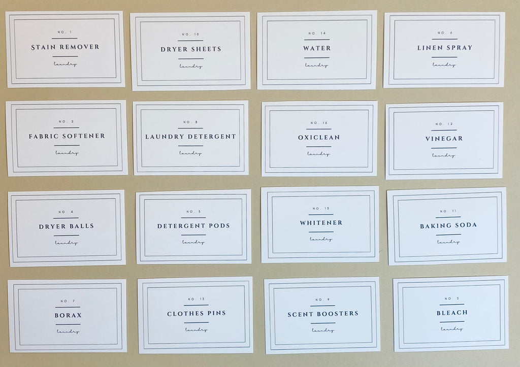 A set of 16 white laundry labels