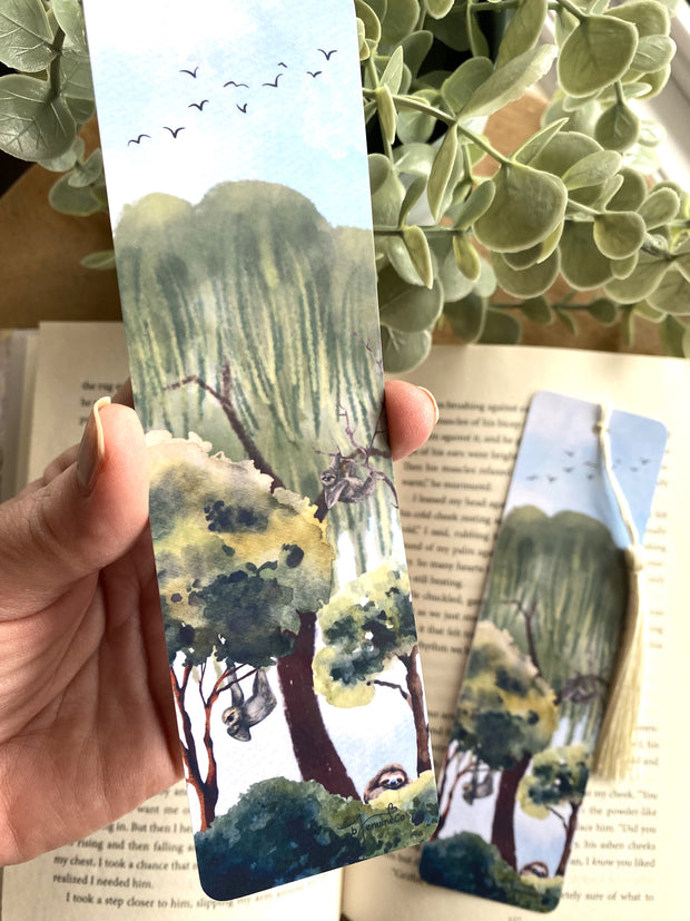 Handmade Sloth Bookmark, Avid Reader Book Lover Gift, Nature Watercolor Bookmark, Stationery