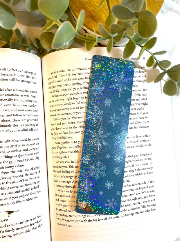 Holographic, snowflake laminated bookmark