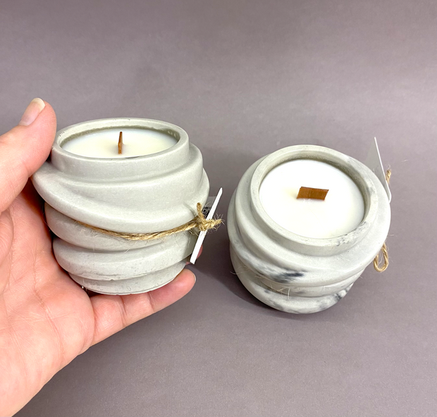 Hand Poured Concrete Candle with Soy Wax and Wood Wick
