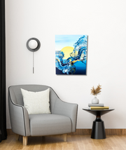 Gradient abstract acrylic wave pour on deep edge canvas