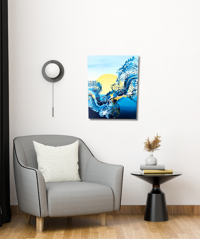 Gradient abstract acrylic wave pour on deep edge canvas